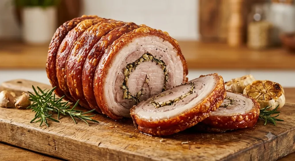 Authentic Italian porchetta with crispy crackling