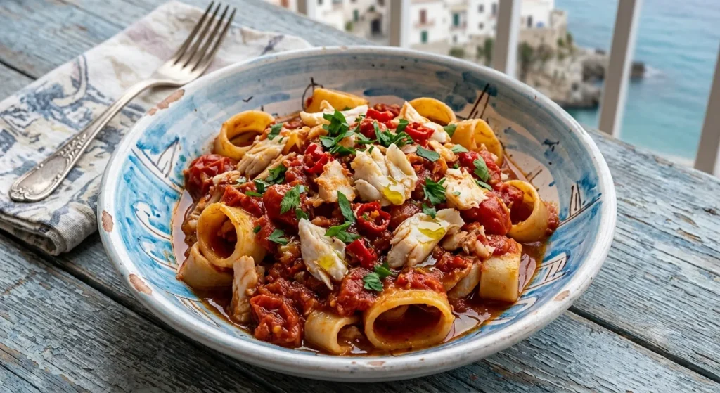 Calabrian Fish Ragu Pasta with white fish and tomatoes