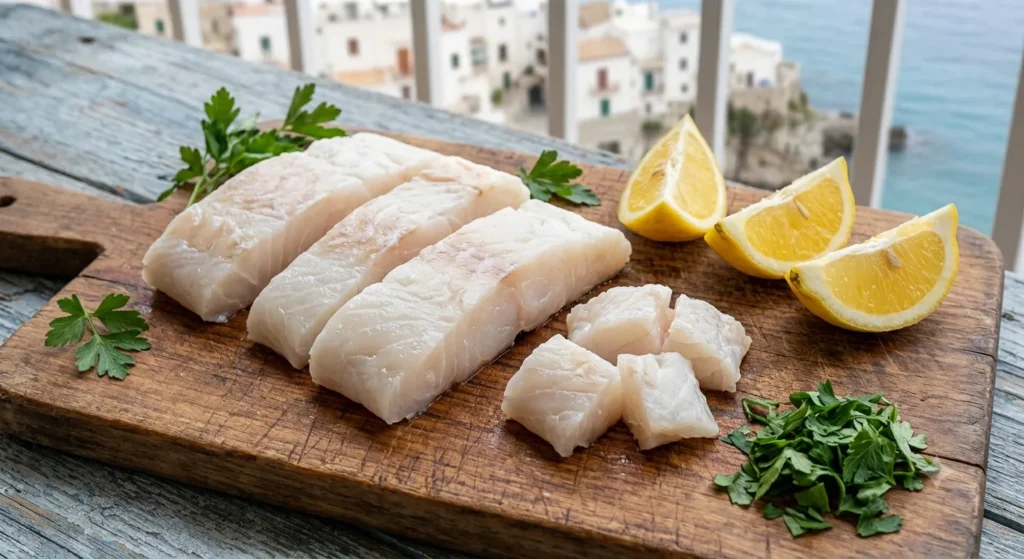 Fresh white fish fillets for Calabrian Fish Ragu Pasta