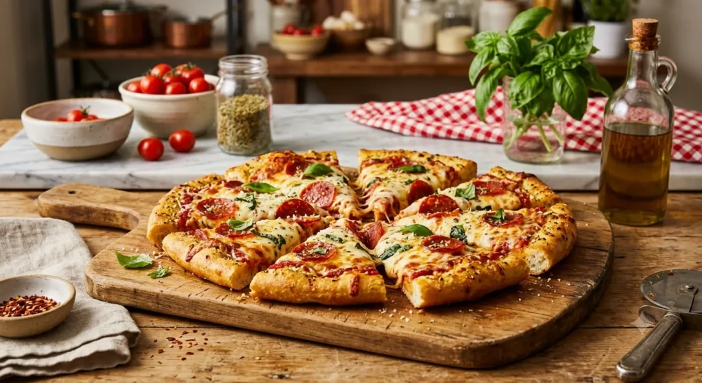 Garlic Bread Pizza with mozzarella and pepperoni