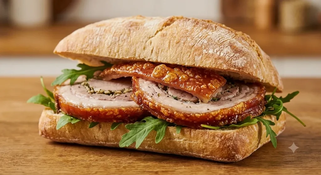Porchetta sandwich with crispy crackling