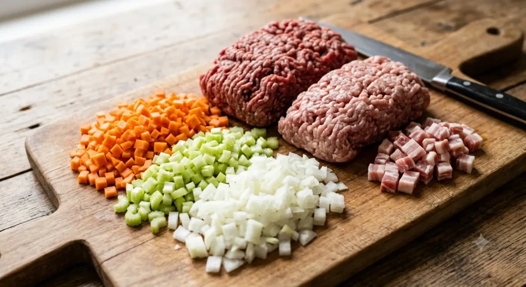 Ground beef and pork for Spaghetti Bolognese