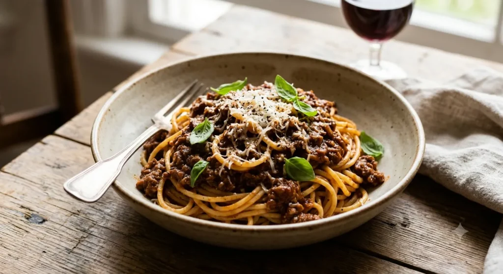 Authentic Spaghetti Bolognese with slow-cooked meat sauce
