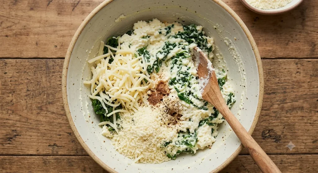 Squeezing spinach dry for Spinach Ricotta Stuffed Shells filling