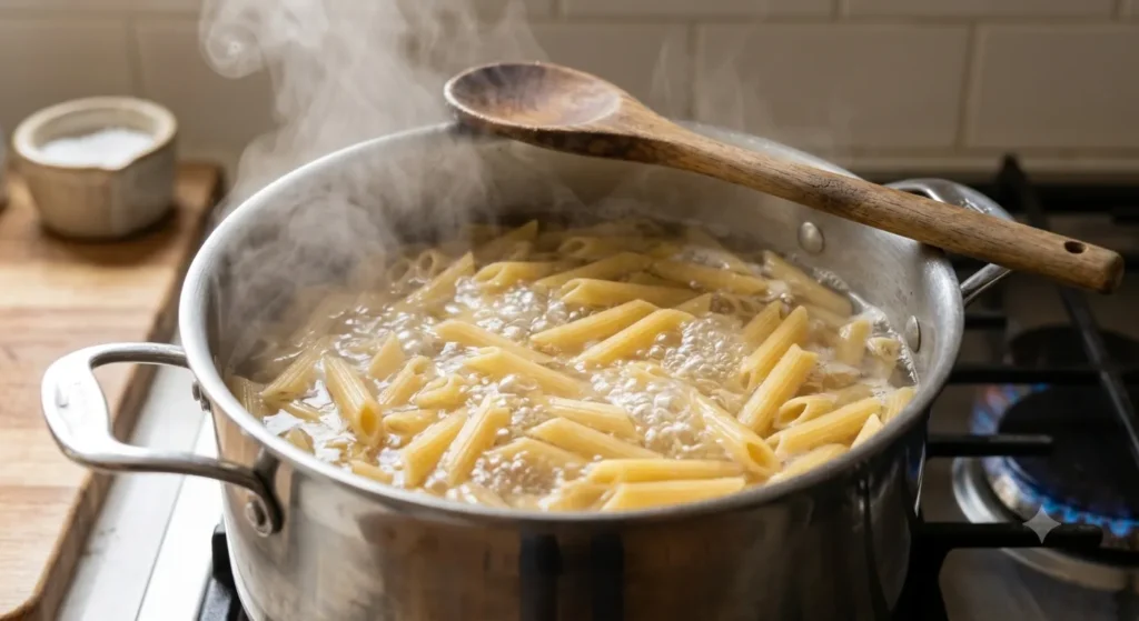 Penne pasta boiling for Vodka Pasta recipe
