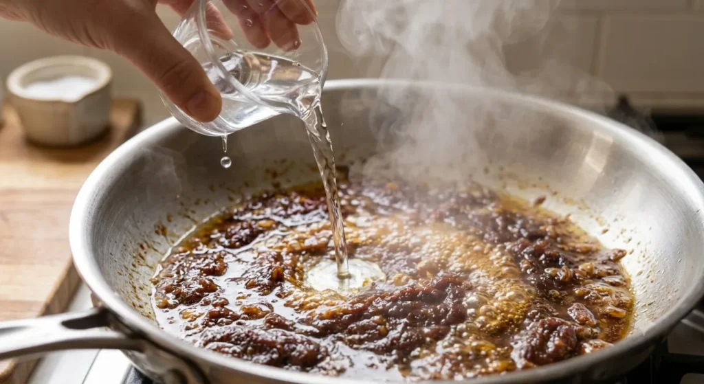 Deglazing tomato paste with vodka for Vodka Pasta