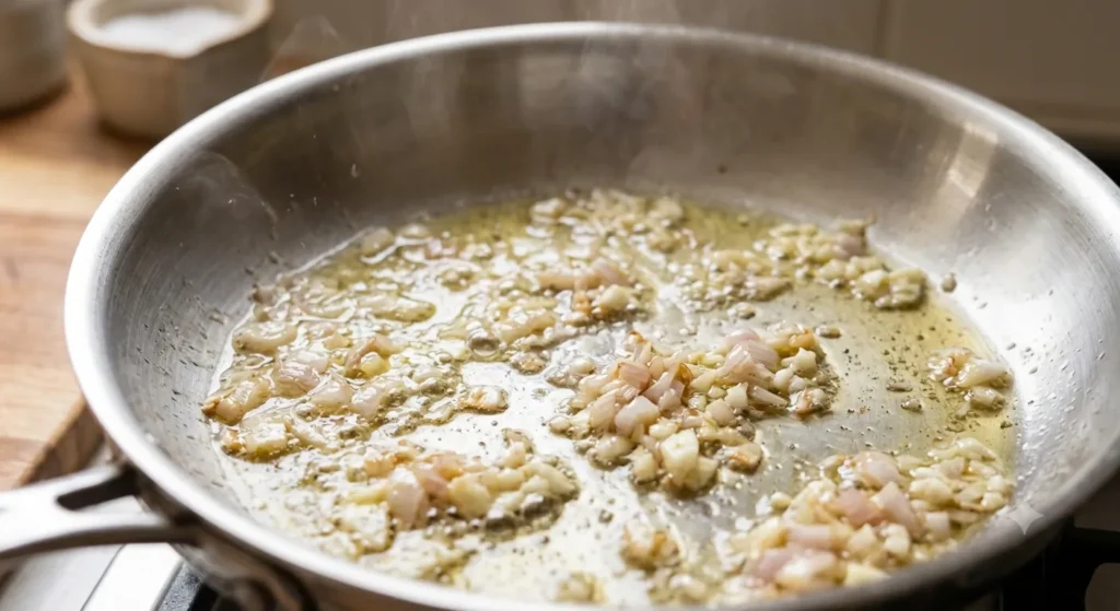 Sautéing shallot and garlic for Vodka Pasta