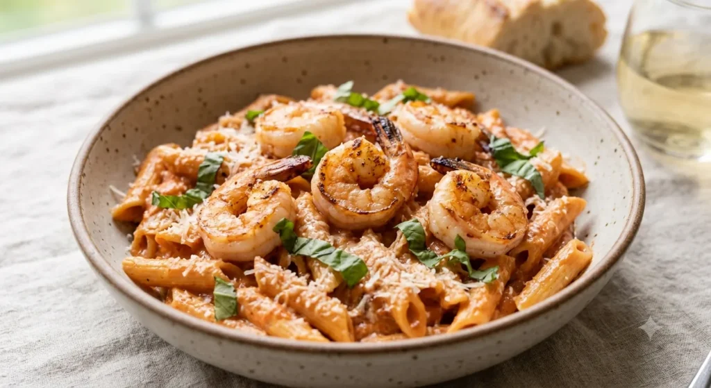 Shrimp Vodka Pasta with creamy sauce